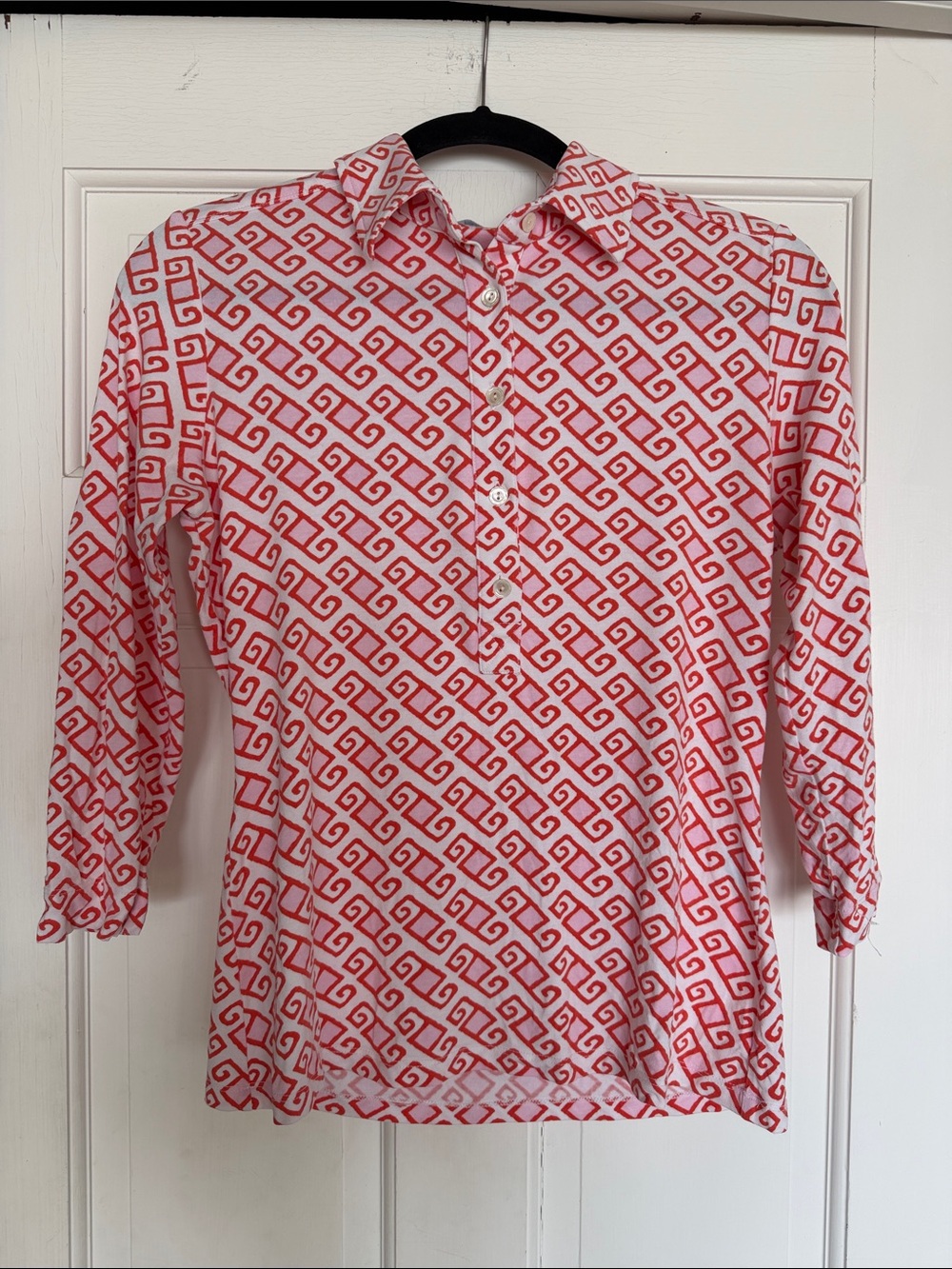 J. McLaughlin Orange, Pink & White Geometric Button-Front Shirt
